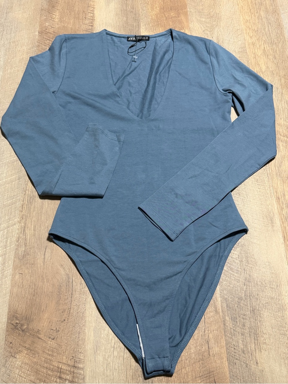 NWT | Zara Blue Long Sleeve Wrap V-Neck Bodysuit | Women’s Medium